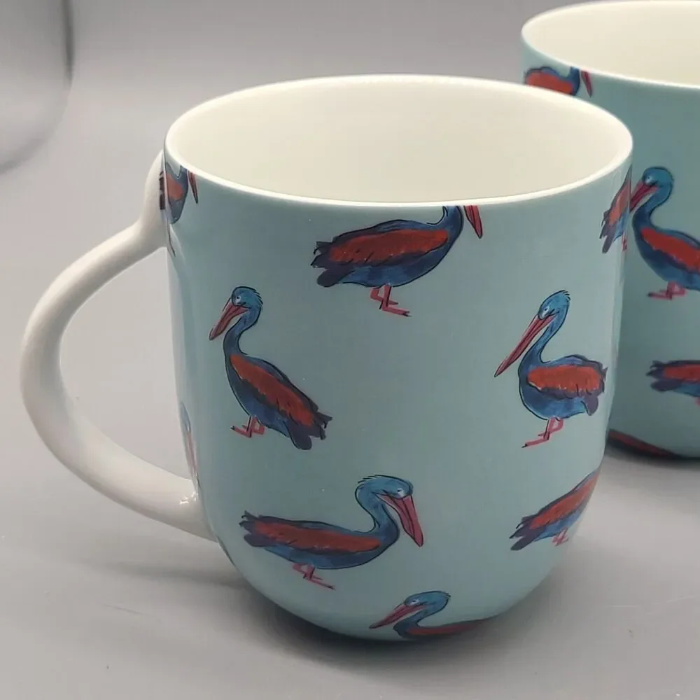 Set (2) Fabienne Chapot Pelican Ceramic Coffee Mugs Cups 14 oz Netherlands New
